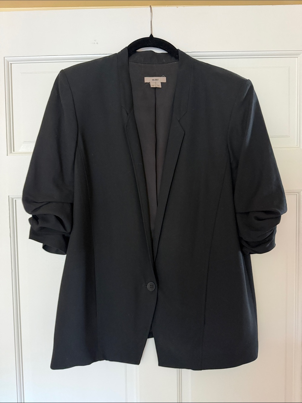 Helmut Black Ruched-Sleeve Single-Button Blazer